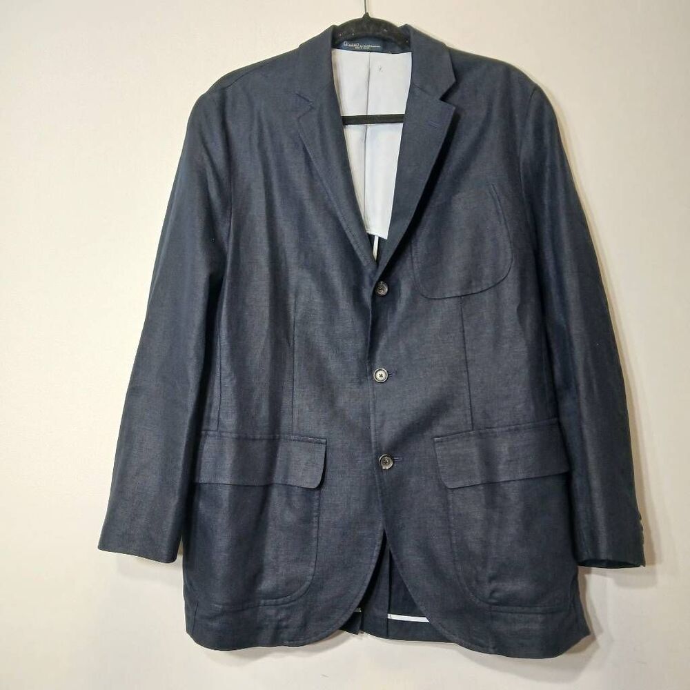 Polo ralph lauren men 42R blazer jacket 100% linen navy blue old money timeless